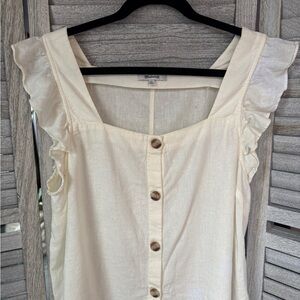Madewell Linen Blend Ruffle Sleeve Button Front Top Cream Ivory Size XL